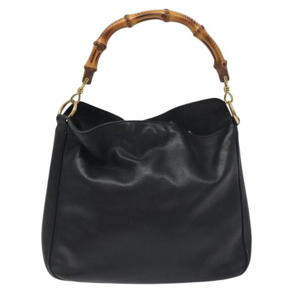 GUCCI Bamboo Hand Bag Leather Black Gold 001 0166 001 0166 - Picture 2 of 12